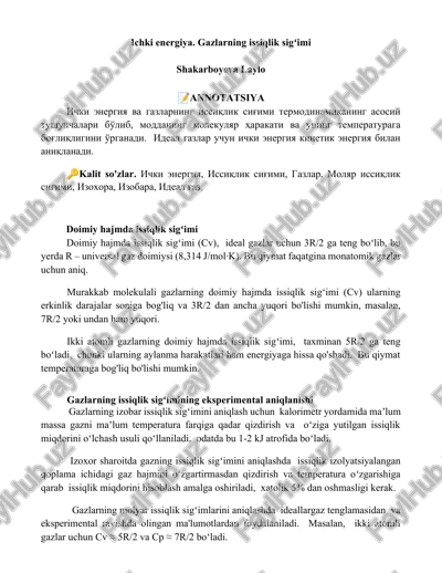 ichki energiya. gazlarning issiqlik sigʻimi — DOCX