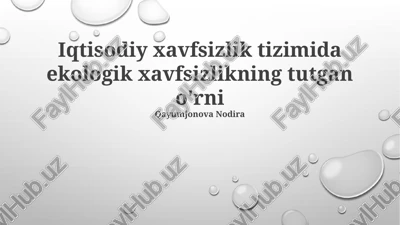 ekologik xavfsizlikning iqtisodiy xavfsizlik tizimidagi o'rni — PPTX