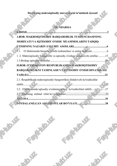 davlatning makroiqtisodiy muvozanatni ta'minlash siyosati — DOC