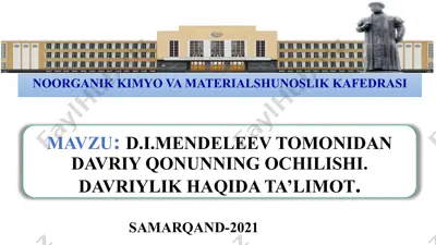 d.i.mendeleev tomonidan davriy qonunning ochilishi. davriylik haqida ta’limot — PPTX