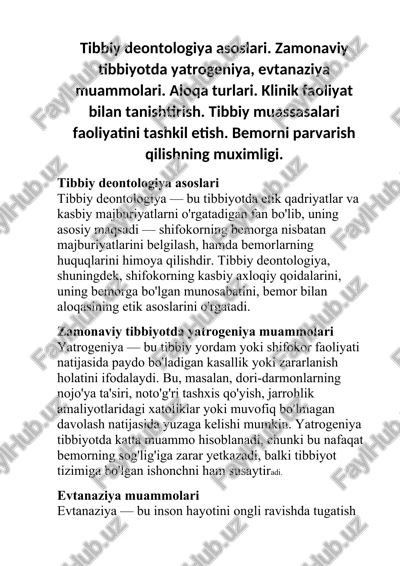tibbiy deontologiya asoslari — DOCX