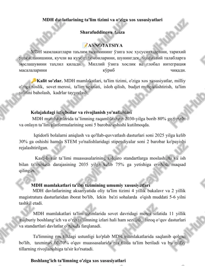 mdh davlatlarining ta'lim tizimi va oʻziga xos xususiyatlari — DOCX
