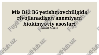 mis b12 b6 yetishmovchiligida rivojlanadigan anemiyani biokimyoviy asoslari — PPTX