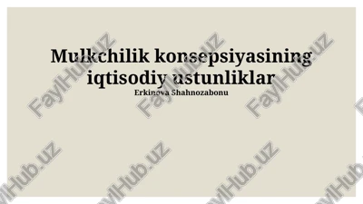 mulkchilik konsepsiyasining iqtisodiy ustunliklar — PPTX