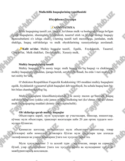 mulkchilik huquqlarining tasniflanishi — DOCX