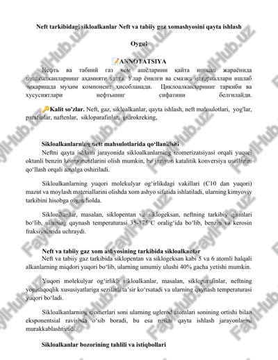 neft tarkibidagi sikloalkanlar — DOCX
