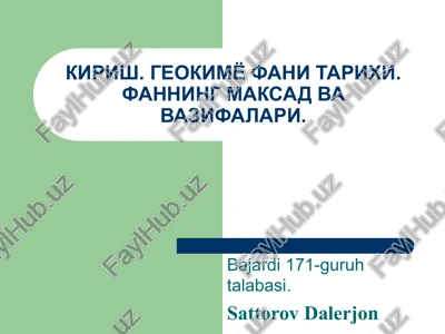 geokimyo fani tarixi — PPT