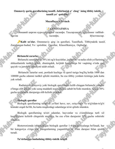 ommaviy qorin qurollarining tasnifi — DOCX