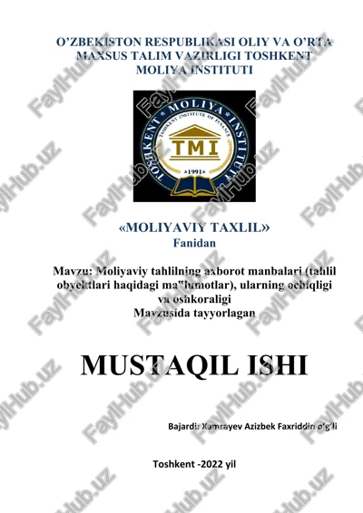 moliyaviy tahlil fanidan mustaqil ish — DOCX