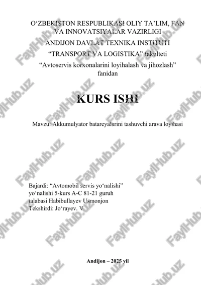 akkumulyator batareyalarini tashuvchi arava loyihasi — DOCX