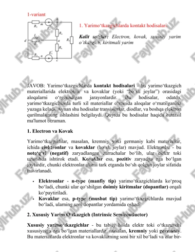 yarimo‘tkazgichlarda kontakt hodisalari — DOCX