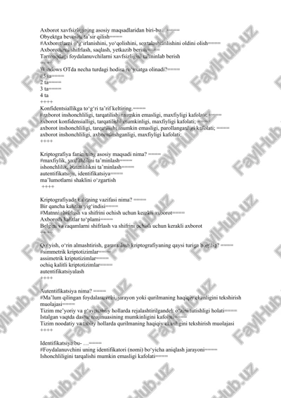 kriptografiya fanining asosiy maqsadi — DOCX
