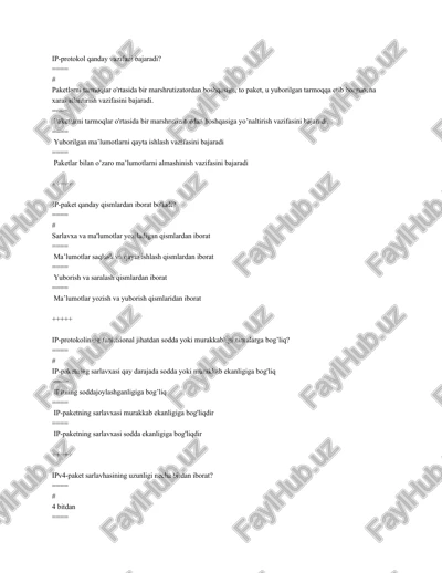 ip-protokol qanday vazifani bajaradi? — DOCX