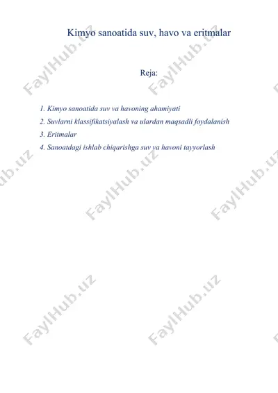 kimyo sanoatida suv, havo va eritmalar — DOCX