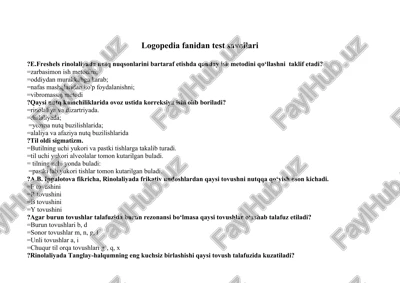 logopedia fanidan test savollari — DOCX