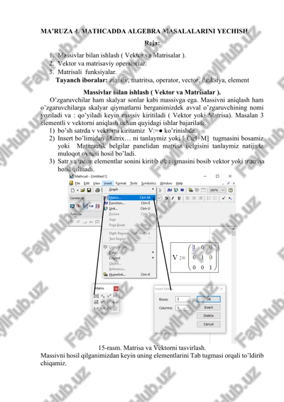 ma’ruza 4. mathcadda algebra masalalarini yechish — DOCX