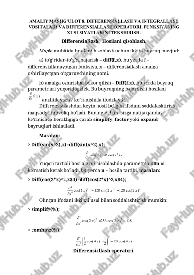 differensiallash va integrallash — DOCX