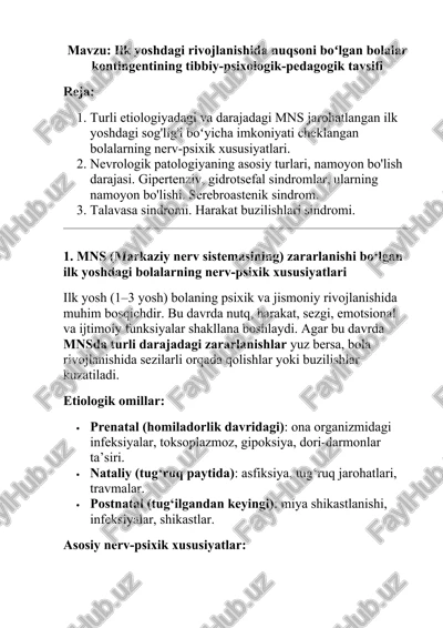 ilk yoshdagi rivojlanishida nuqsoni boʻlgan bolalar kontingentining tibbiy-psixologik-pedagogik tavsifi — DOCX