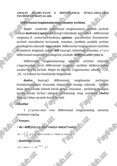 differensial tenglama yechish — DOCX