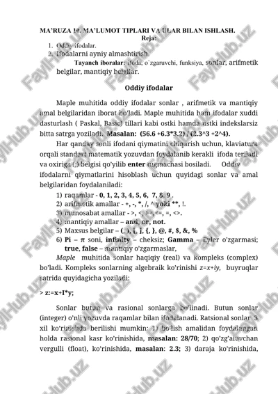 ma’ruza 10. ma’lumot tiplari va ular bilan ishlash — DOCX