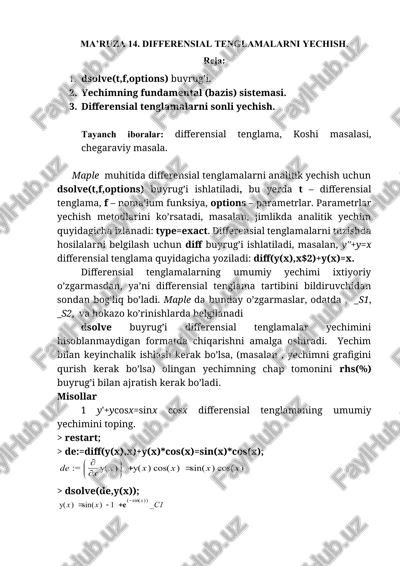 ma’ruza 14. differensial tenglamalarni yechish — DOCX