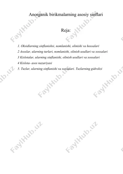 anorganik birikmalarning asosiy sinflari — DOCX