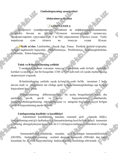 limfositopoezning xususiyatlari — DOCX