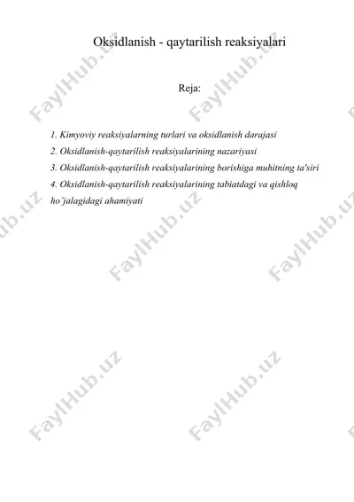 oksidlanish - qaytarilish reaksiyalari — DOCX
