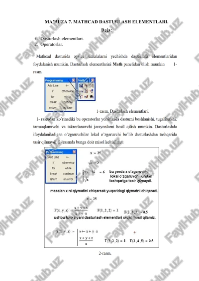 mathcad dasturlash elementlari — DOCX