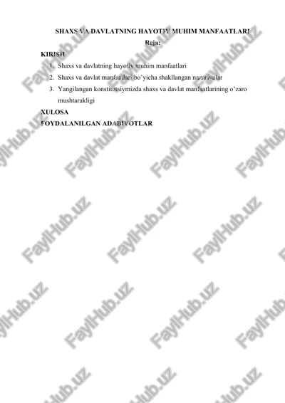 shaxs va davlatning hayotiy muhim manfaatlari — DOCX