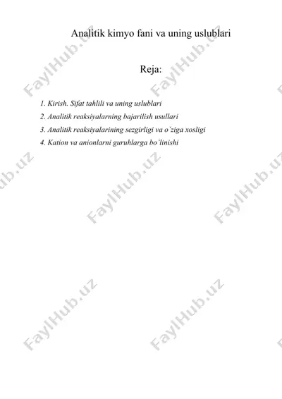 analitik kimyo fani va uning uslublari — DOCX