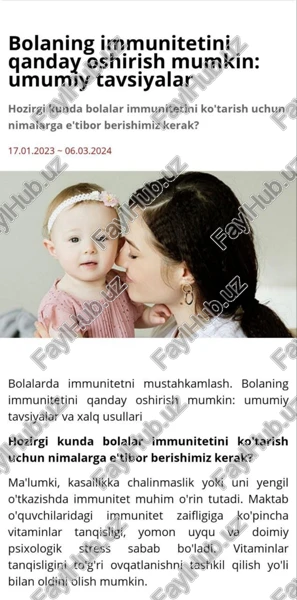 bolaning immunitetini oshirish — PDF