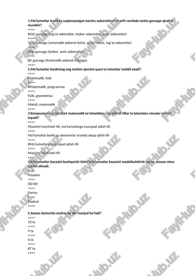 kompyuterning standart matematik ta’minotidan, algoritmik tillar to’plamidan nimalar tashkil topadi? — DOCX