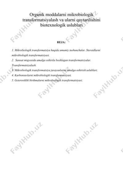 organik moddalarni mikrobiologik transformatsiyalash va ularni qaytarilishini biotexnologik uslublari — DOC