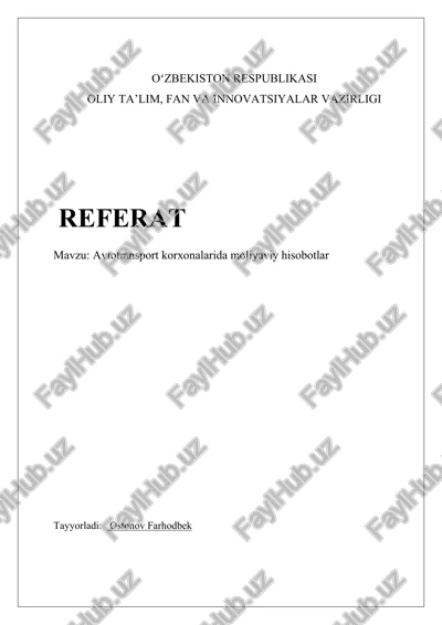 transport korxonalarining moliyaviy hisobotlari — DOCX
