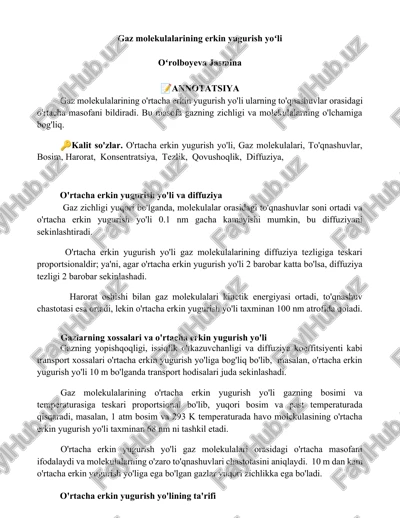 gaz molekulalarining erkin yugurish yoʻli — DOCX