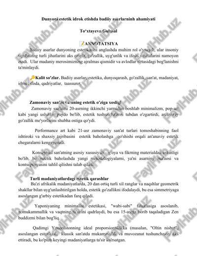 dunyoni estetik idrok etishda badiiy asarlarninh ahamiyati — DOCX