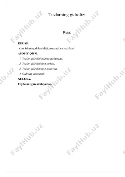 tuzlarning gidrolizi — DOCX