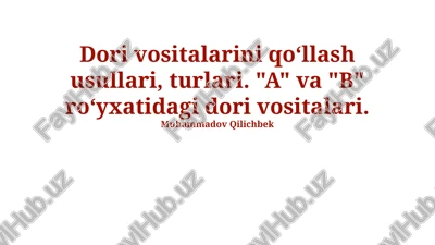 dori vositalarini qabul qilish usullari va turlari — PPTX