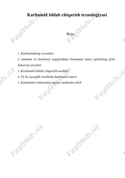 karbamid ishlab chiqarish texnologiyasi — DOCX