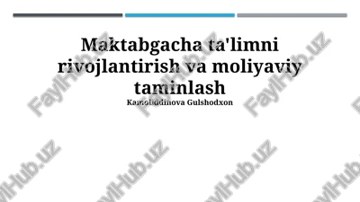 maktabgacha ta'limni rivojlantirish va moliyaviy taminlash — PPTX