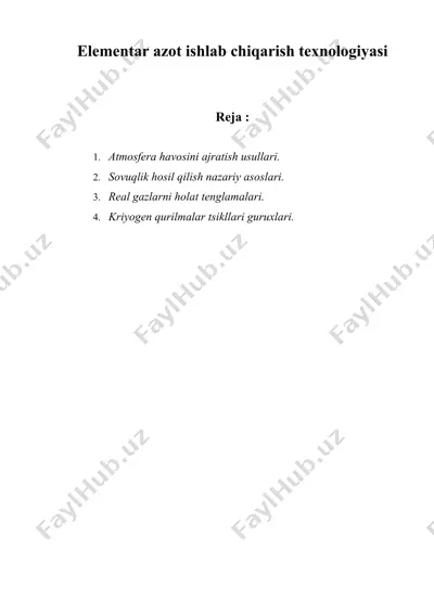 elementar azot ishlab chiqarish texnologiyasi — DOCX