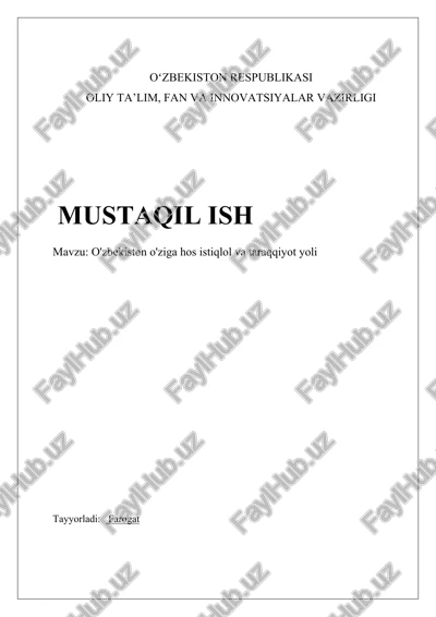 o'zbekiston o'ziga hos istiqlol va taraqqiyot yoli — DOCX