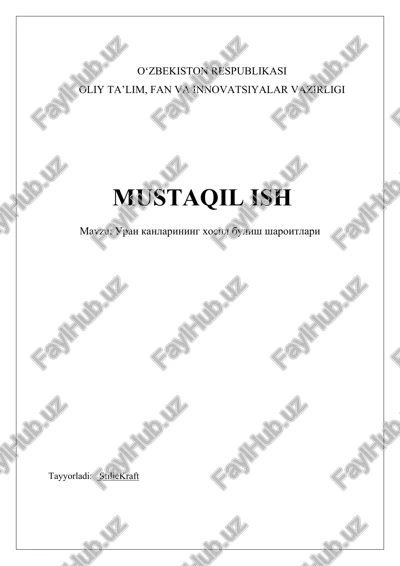 uran rudalarining geologik muhiti — DOCX