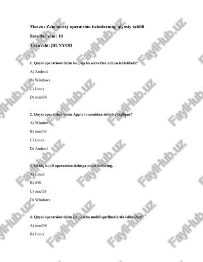 zamonaviy operatsion tizimlarning qiyosiy tahlili — DOCX