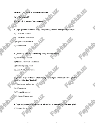 qurulishda nazorat o’lchovi — DOCX