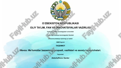 ma’lumotlar bazasining maqsadi, vazifalari va asosiy tushunchalari — PPTX