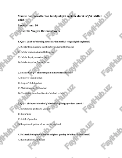 so'z tovushlardan tuzulganligini anglash — DOCX