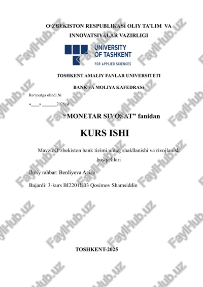 o'zbekiston bank tizimi, uning shakllanishi va rivojlanish bosqichlari — DOCX