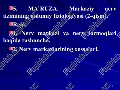 ma’ruza. markaziy nerv tizimining umumiy fiziologiyasi — PPT
